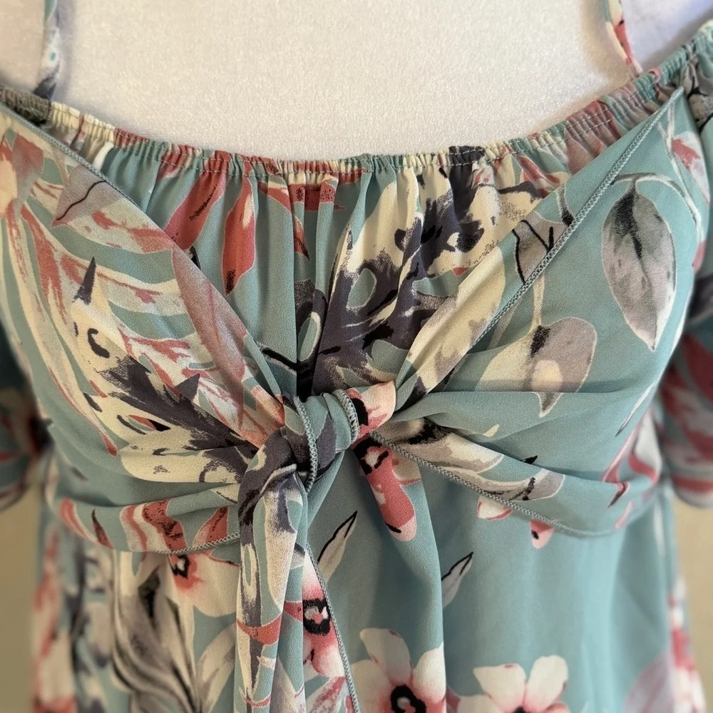 I JOAH Floral Off-Shoulder Tie-Front Blouse - Picture 3 of 5